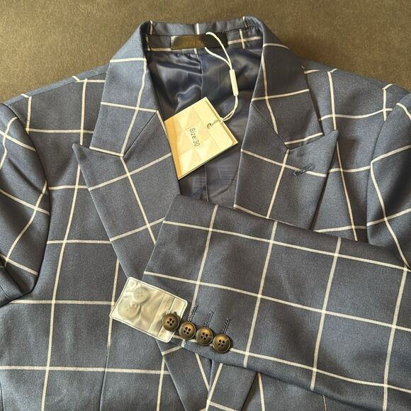 Men’s Blue Check Plaid 3 Piece Suit One Button Peak Lapel 30 Jacket 29 Pants NEW - Picture 9 of 16